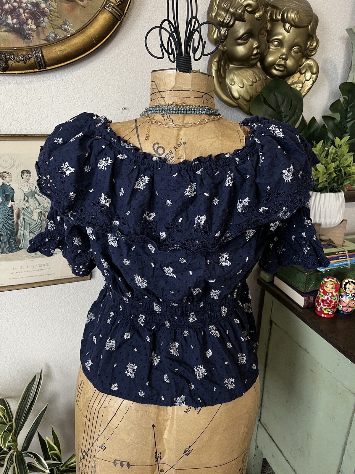 Universal Thread Navy Blue Eyelet Embroidery Flor… - image 5