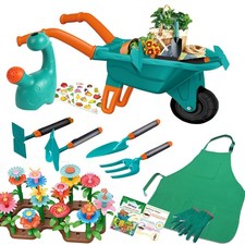 Qtioucp 16Pcs Kids Gardening Tools Outdoor Toys Set Backyard Play with Wheelbarr
