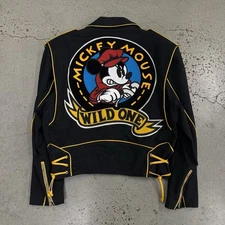 Vintage Disney Jeff Hamilton Mickey Mouse Wild One Canvas Laced Biker Jacket 