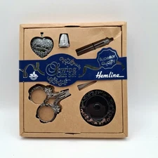 Hemline Sewing Gift Set Kit Embroidery Scissors Metal Thimble Needle 5 Piece 