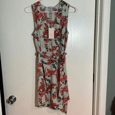 NWT A New Day Mint Green Floral Rose Sleeveless V-Neck Belted Dress Small