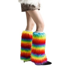 Women Vintage Rainbow Colorful Plush Leg Warmer Fuzzy Reference Dimensions C25