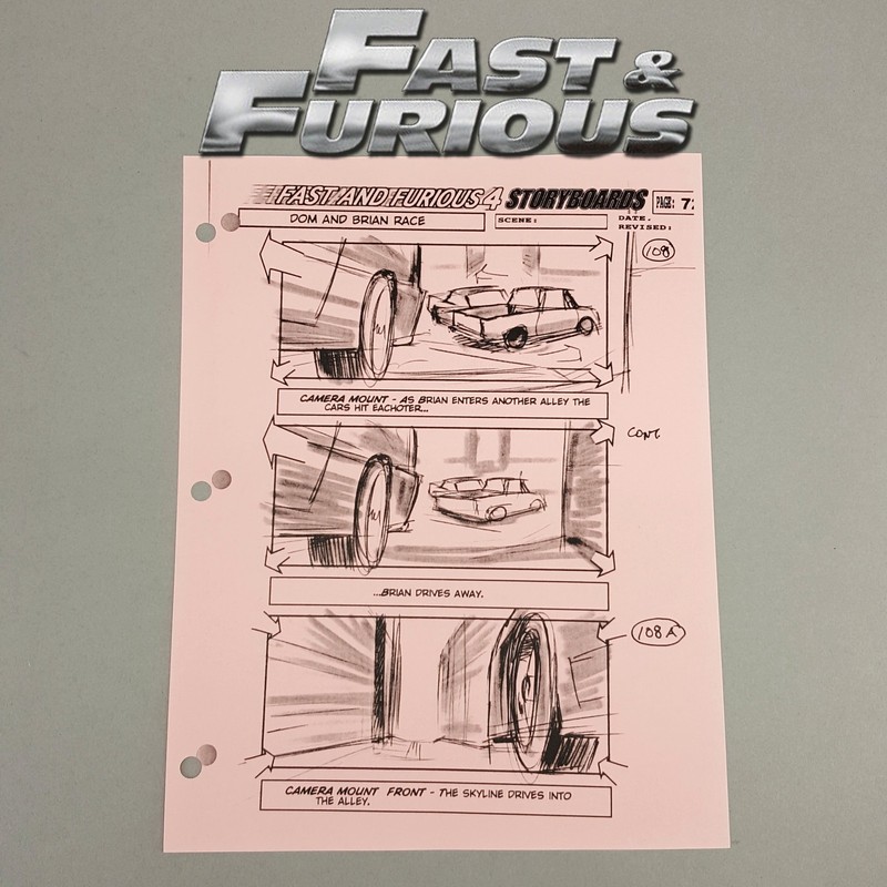 Image 11 of Fast and Furious 4 Production Used Storyboard, Brian Races into Alley p72, COA