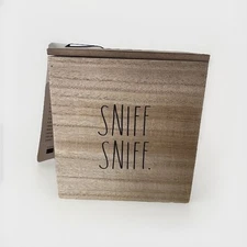 Rae Dunn "Sniff Sniff" Wooden Tissue Box Cover Holder Bath NEW