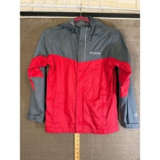 Columbia Kids Omni-Tech Waterproof Rain Jacket Red Gray Hooded Size M 10/12