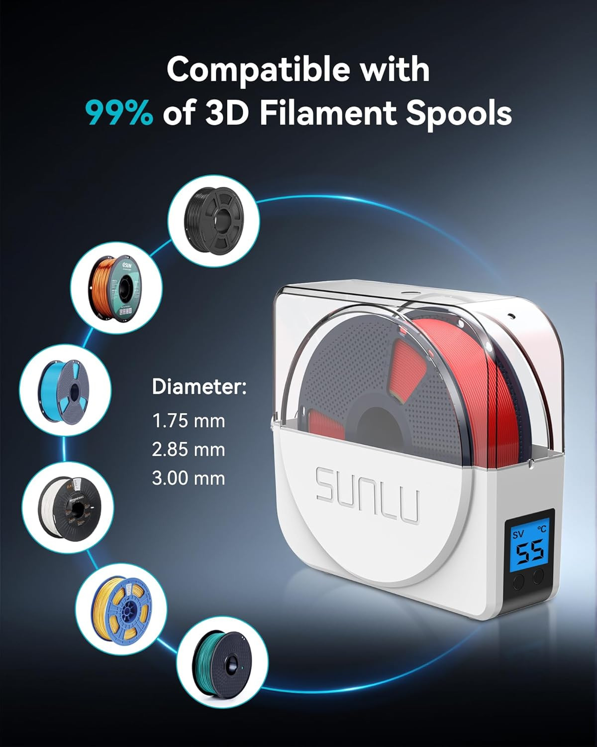 SUNLU S1 PLUS 3D Printer Filament Dryer with Fan Moisture-free Dryer Box Timer