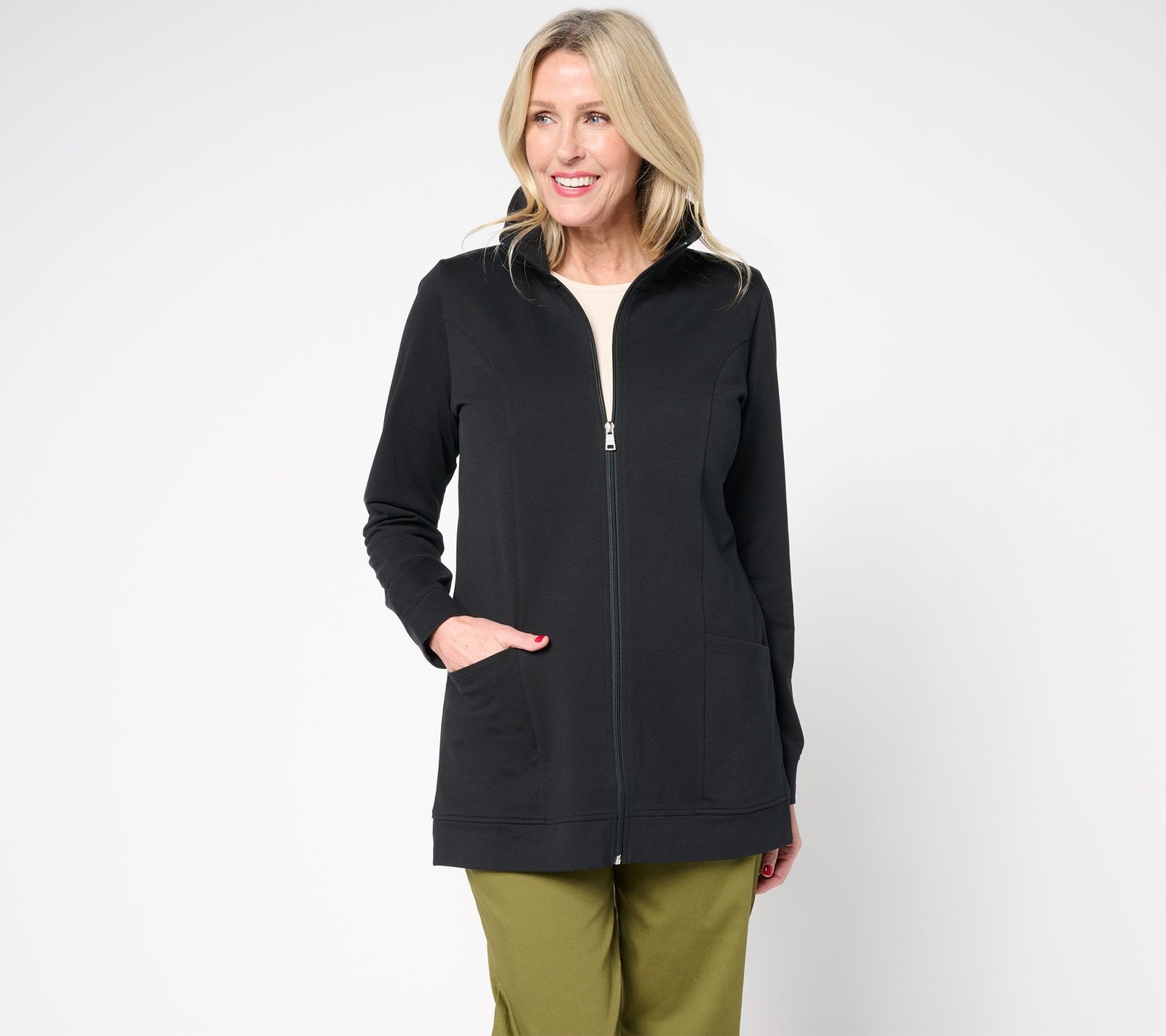 Denim & Co. Women's Petite Jacket PXS EasyWear French Terry Tunic Black A678100