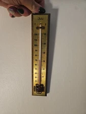 Vintage  Jolni Thermostat W/ Brass Face And Wood Frame 9" 