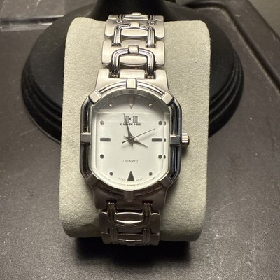 Mens Calvin Hill Tank Silver Tone Link Bracelet Analog Watch I8