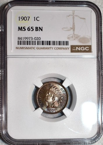 NGC MS-65 BN 1907 Indian Head Cent, Beautifully Toned, Wood-Grain Toned Gem!
