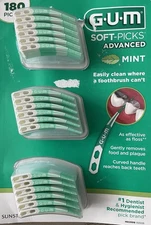 Gum Soft Picks Advanced Mint Dental Care Floss 180 Tooth Picks + Travel Case