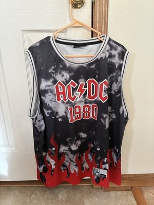 AC/DC Hells Bells 1980 Sleeveless Jersey Shirt Mens 2XL Tie Dye Flames
