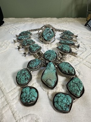 Amazing Heavy Sterling Squash Blossom With Matching Cuff & Makers Mark