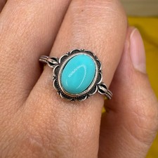 925 Sterling Silver Ring Oval Turquoise 8x6mm Natural Blue Gemstone Jewelry Gift