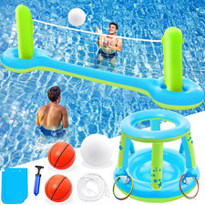 Pool Toys Games Set - 3 in 1 Pool Volleyball Net Basketball Hoop Ring Toss Game
