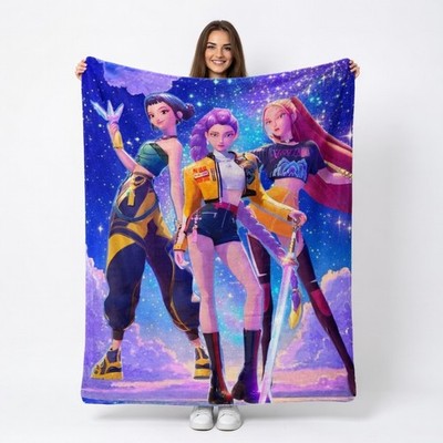 Anime Kpop Demon Starry Girl Flannel Blanket Cozy Soft Home Decor Gift