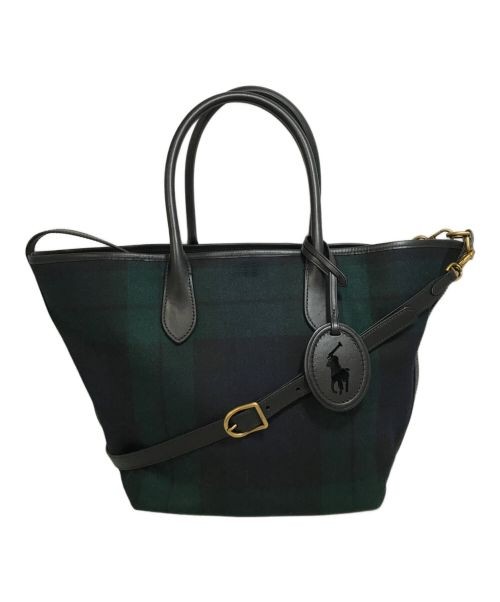 Ralph Lauren Black Watch Tote Bag Green Navy Women's Canvas Near Mint