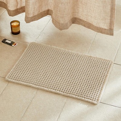 TYUU Pale Beige Bathroom Rug, Waffle Bath Mat Non Slip Washable Super Absorbe...