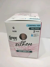 NEW SIZE Q L'EGGS SILKEN MIST SILKY SHEER LEG CONTROL TOP SHEER TOE TIGHTS 2PK