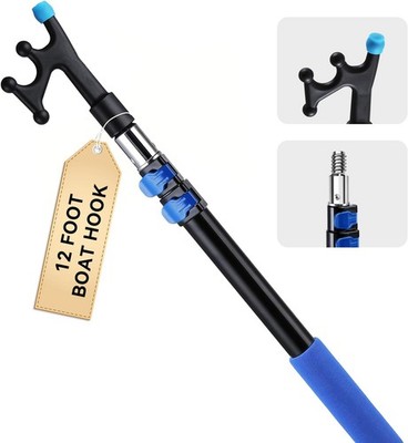 Telescoping Boat Hook for Docking, Non-Slip Rubber Tip, 3-Stage Anodized Alum...