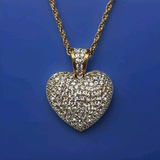Swarovski Crystal Heart Pendant Necklace 32" Gold Tone Chain Swan Signed Vintage