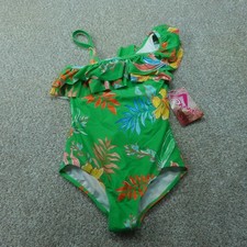 Kanu Surf Swimsuit Girls 12 Green Tropical One Piece Ruffle Spring 2808