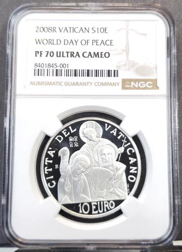 2008 VATICAN SILVER 10 EURO S10E WORLD DAY OF PEACE NGC PF 70 ULTRA CAMEO POP 1