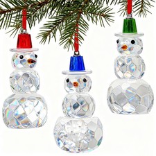 Set of 3 Crystal Snowman Ornaments for Christmas Tree 2025, 3.1" Glass Christ...