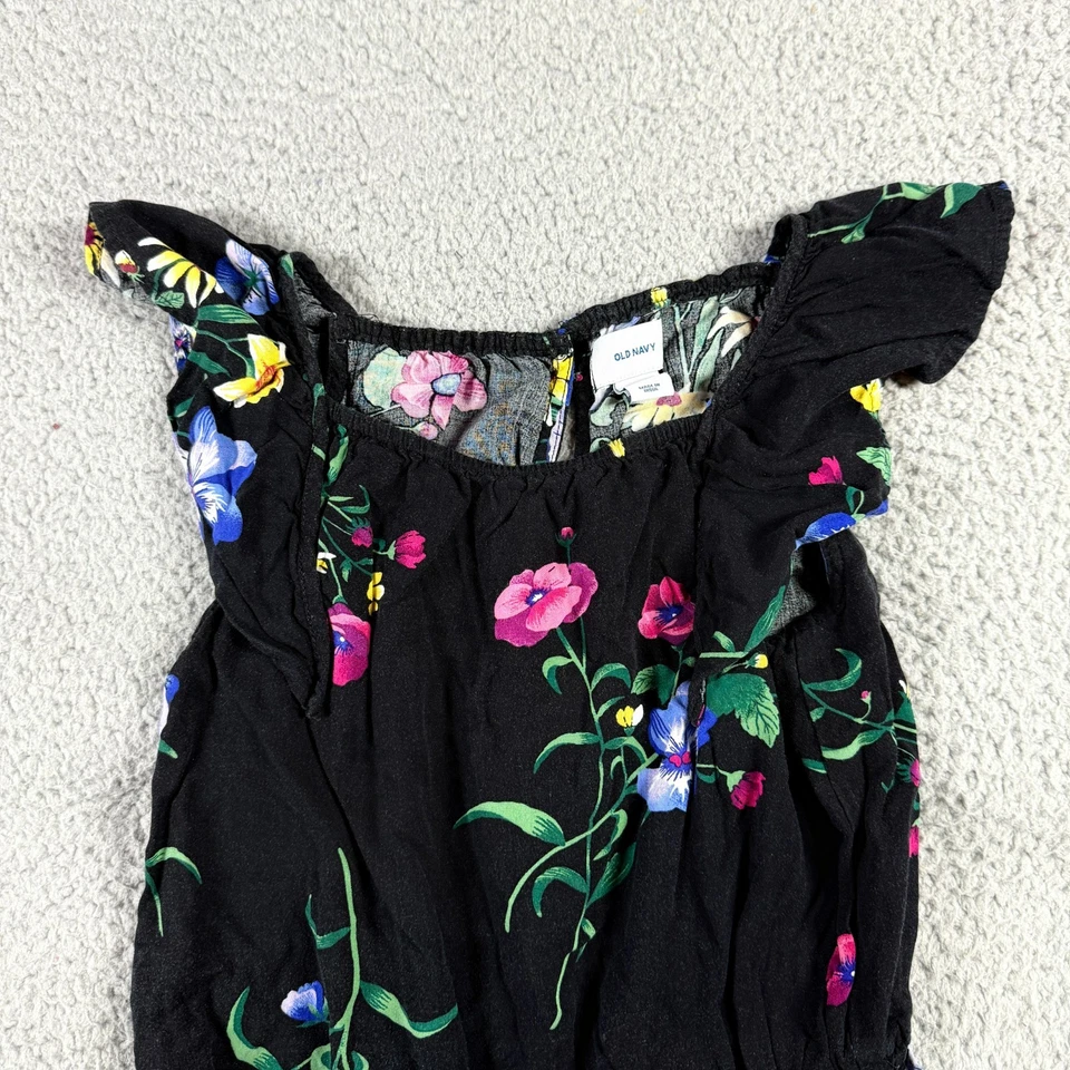 Antiguo Mono Azul Marino Negro Púrpura Niñas M/8 Floral Cottagecore Manga Acampanada Rayón Foto 4 de 4