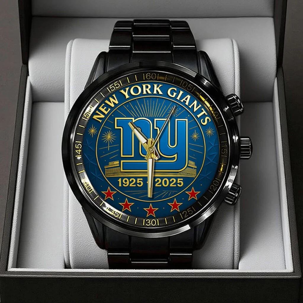 NY Giants 100th Anniversary 2025 Black Stainless Steel Calendar Band Watch