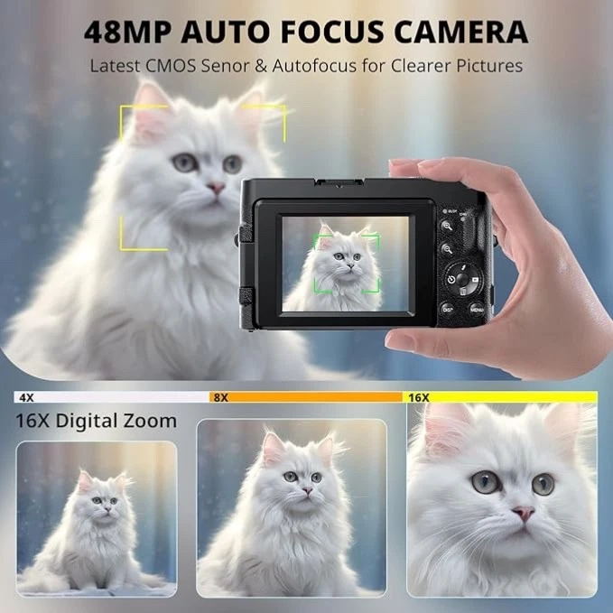 Digitalkamera 4K 48MP Fotokamera Autofokus mit 32G Karte Vlogging Kamera 3 Zoll - Bild 2 von 4