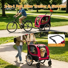 2-in-1 Dog Bike Trailer  Pet Stroller Foldable Carrier 100lbs Capacity