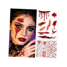 Halloween Fake Blood Face Tattoos with Gems, Realistic Scars Temporary