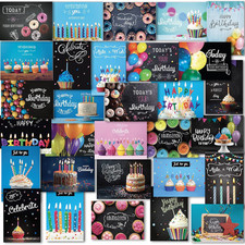 120 Birthday Cards Bulk, 30 Unique Blackboard Designs, 5X7 Inches, with Envelope