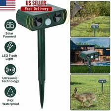Solar Ultrasonic Animal Repeller Waterproof Motion Activated Pest Control Device
