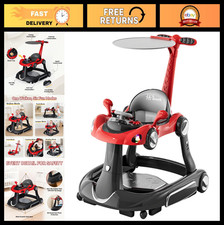 7-in-1 Foldable Baby Walker with Wheels, Music, Lights, Rocker, Sun Canopy, Adju
