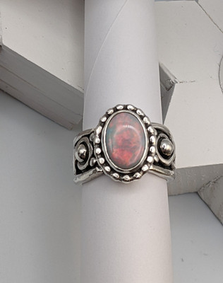 Sterling Silver Ring  with  Natural Australian Real Opal Size 7 1/2
