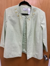 Alfred Dunner Primrose Blazer 18 GreenMint Beaded Open Front Career Garden Jacke