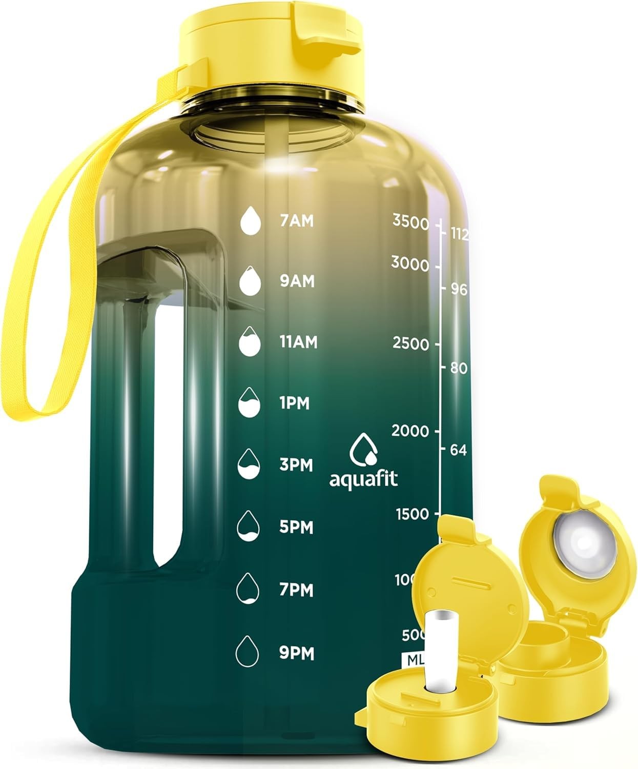1 Gallon Water Bottle with Time Marker 128 Ounces Forest Fade AQUAFIT Straw