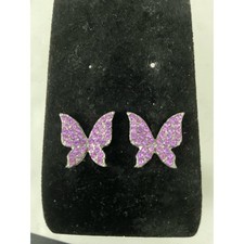 Purple rhinestone butterfly stud earrings