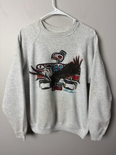 Vintage Bald Eagle Native American Indian Art Men's M Gray 90s Sweatshirt