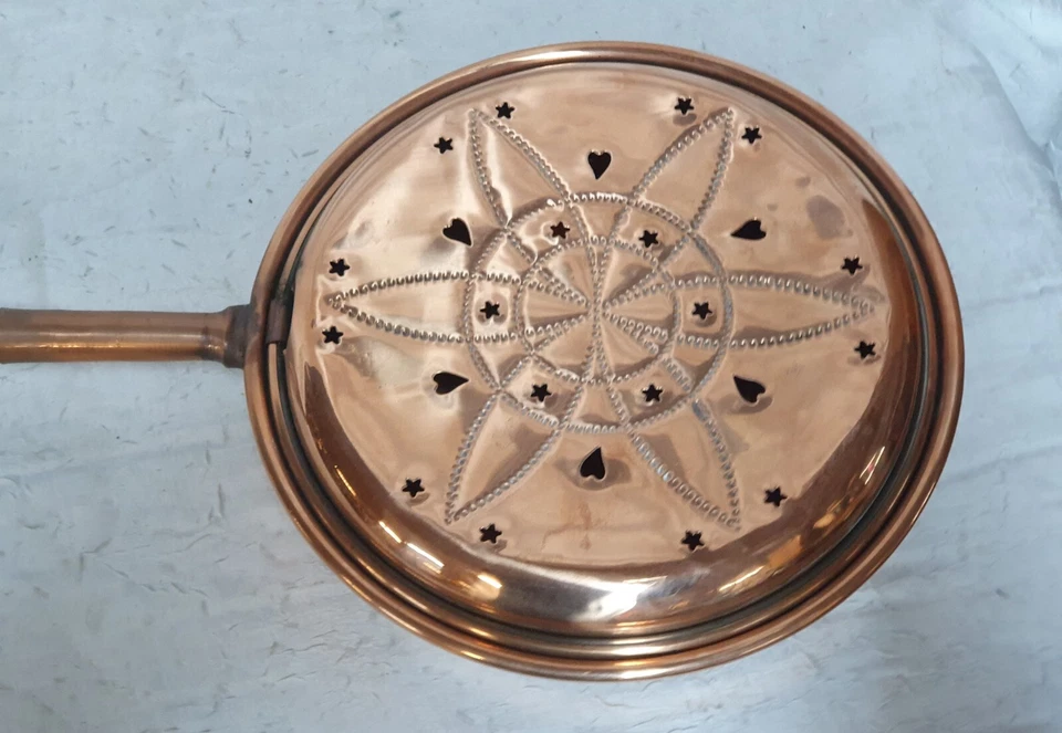 Rare Belle Bassinoire Chaufferette en Cuivre Rouge Complète Design Ancien - Photo 4/4