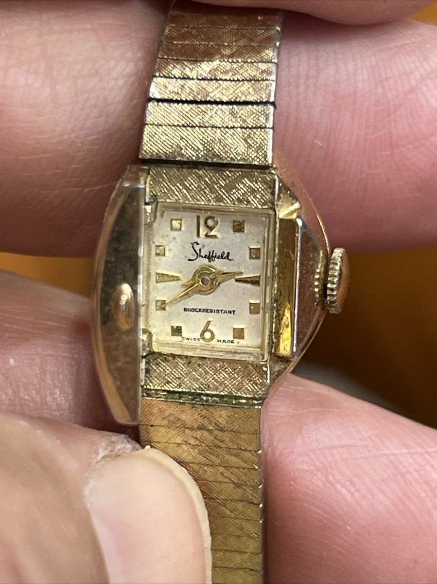Lady Sheffield Watch Vintage Bracelet 17J Gold Tone Cuff