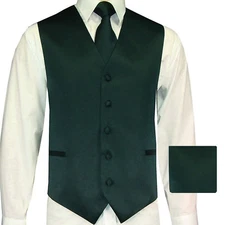Dark Forest Green Solid Tuxedo Suit Dress Vest Waistcoat & Neck tie & Hanky Prom