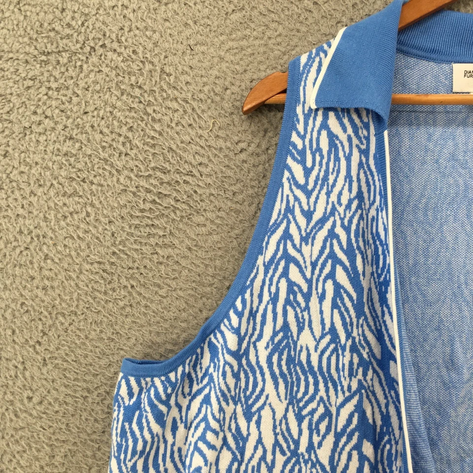 Vestido envolvente Diane Von Furstenberg para mujer 3X azul blanco tejido sin mangas con cuello Foto 4 de 4