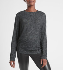 ATHLETA WOMEN'S LONG SLEEVE CHARCOAL HEATHER MINDFUL SOFT PULLOVER TOP Sz M
