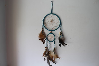 DREAMCATCHER BEADS FEATHERS FEATHER INDIAN TURQUOISE COLOR 2 RINGS (CR34)(SMALL)
