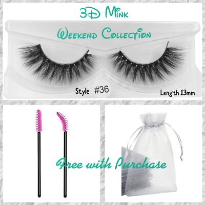 NIB Weekend 3D Luxury Faux Mink Strip False Lashes Med Length 13 mm style 36