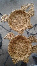 VINTAGE LOT OF TWO 2 COLLECTIBLE WICKER CHICKEN/BIRD WALL HANGING