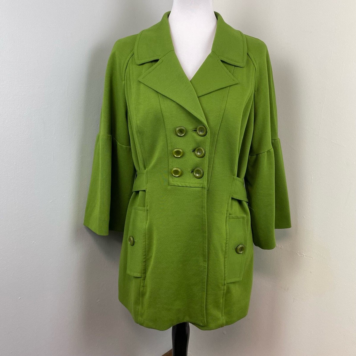 Sandro Green Double Breasted Bell Sleeve Coat Jacket Large